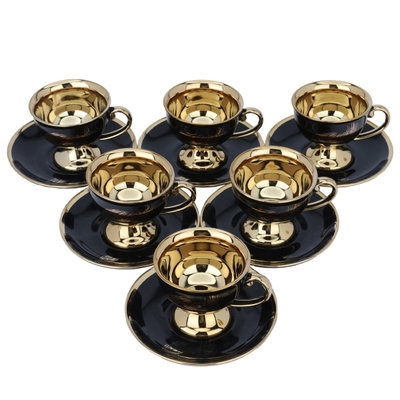 طقم فناجين قهوة تركي بورسلان السيف غاليري، 12 قطعة، نقش ريشة ذهبي - أسود product image 2