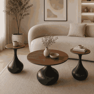 طقم طاولات سيراميك و معدن، 3 قطع - اسود بني product image