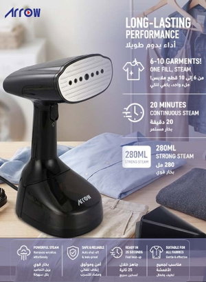 Arrow RO-50LPWQ Portable Steam Iron, 1500W, 280ml, 30g/min Steam Rate, Safe for All Fabrics - Black product image 2