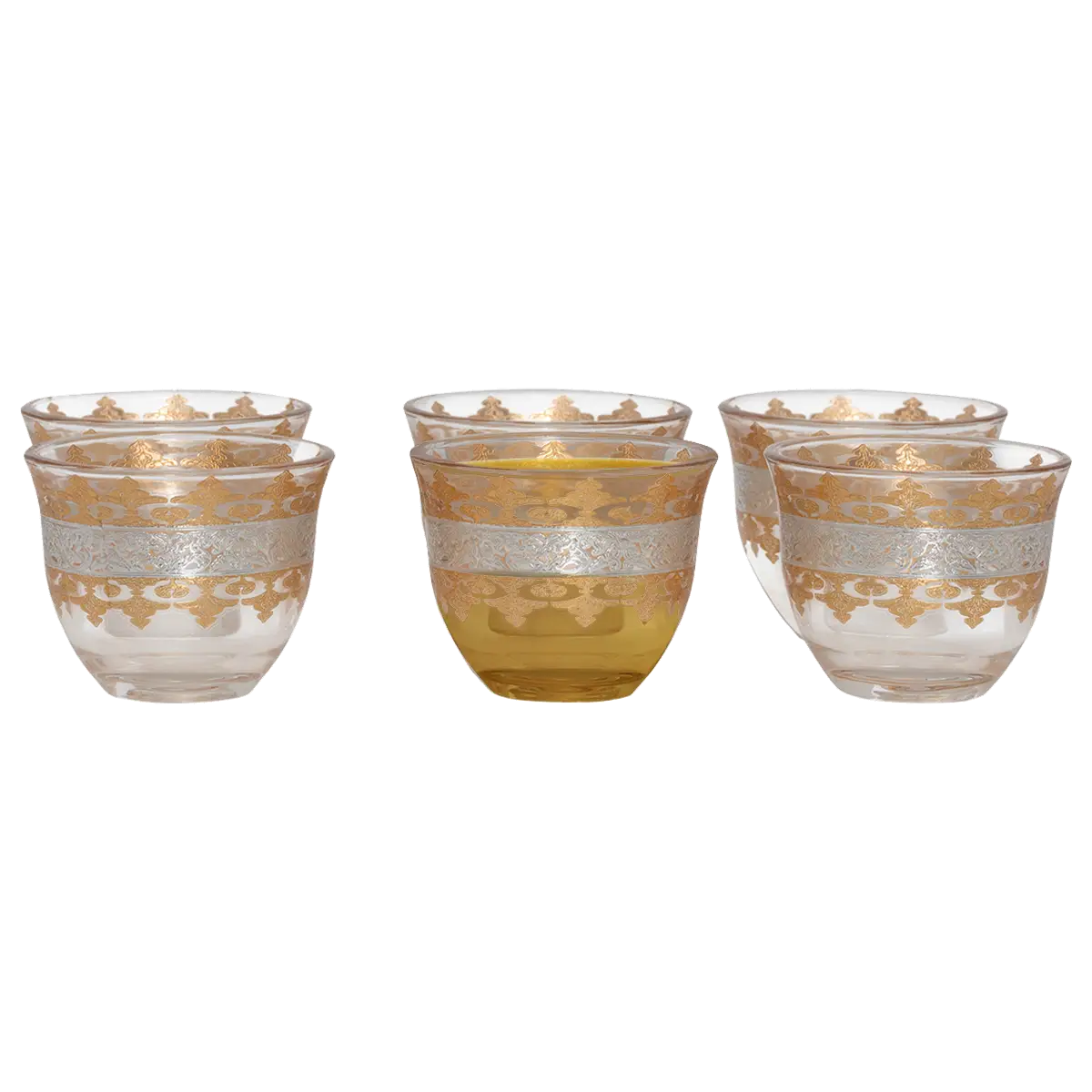 طقم فناجين قهوة عربي زجاج السيف غاليري، 6 قطع - فضي ذهبي product image 1
