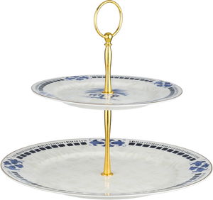 ستاند تقديم بورسلان السيف غاليري، 2 دور، دائري، مسكة يد استيل - أبيض أزرق product image 2