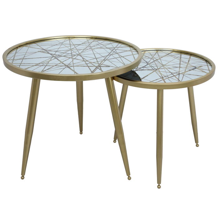 طاولات زجاج + حديد السيف غاليري، 55×55×53 / 45×45x48 سم، قطعتين - ذهبي product image 1