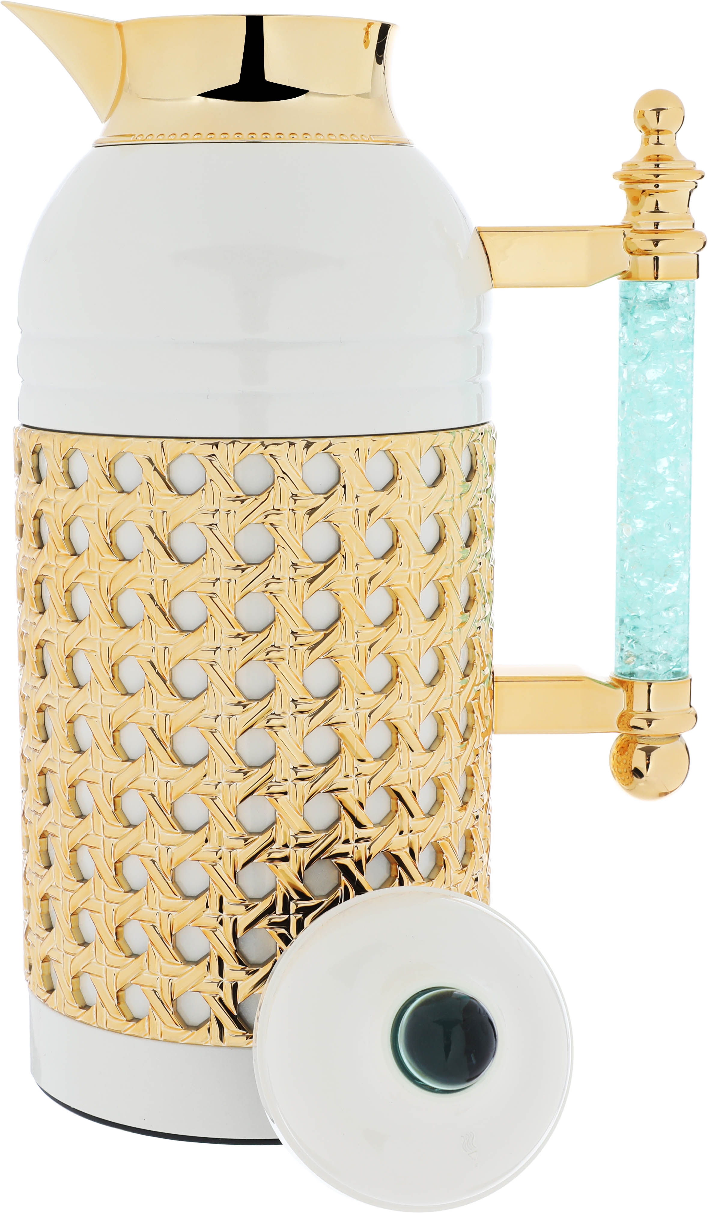 Al Saif Gallery Sarah thermos set, 1 liter, crystal handle, thermal glass inner case, steel outer case - pearly gold product image 7