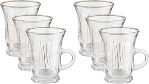 طقم بيالات شاي كيان زجاج السيف غاليري، بنقش ذهبي، 6 قطع - شفاف product image