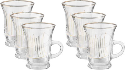 طقم بيالات شاي كيان زجاج السيف غاليري، بنقش ذهبي، 6 قطع - شفاف product image 1