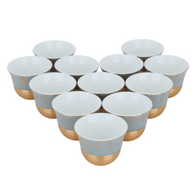 طقم فناجين قهوة عربي بورسلان السيف غاليري، قاعدة ذهبي، 12 حبة - رمادي فاتح product image 2