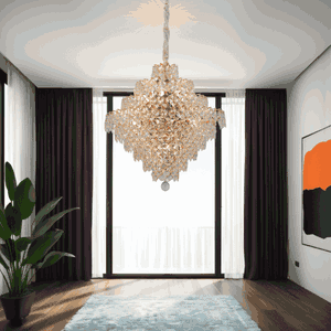 Norco Neoclassical Aluminum Glass Chandelier, G9 Bulb Base, 15 Bulbs, 60x112cm - Gold product image