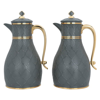 Al Saif Gallery Nahla thermos set, two pieces, 1/1 liter, thermal glass inner shell, plastic outer shell - dark gray product image 2