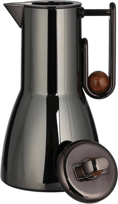 Al Saif Gallery Al-Adhariya Thermos Set, 0.7/1 Liter, 2 Pieces, Glass Inner Container, Stainless Steel Outer Body, Push Button - Glossy Black Dark Wood product image 6