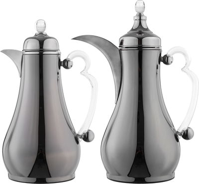 Alsaif Gallery Al-Asalah Thermos Set, 1/1 liter, glass interior, stainless steel exterior, transparent handle, press - glossy black product image 1