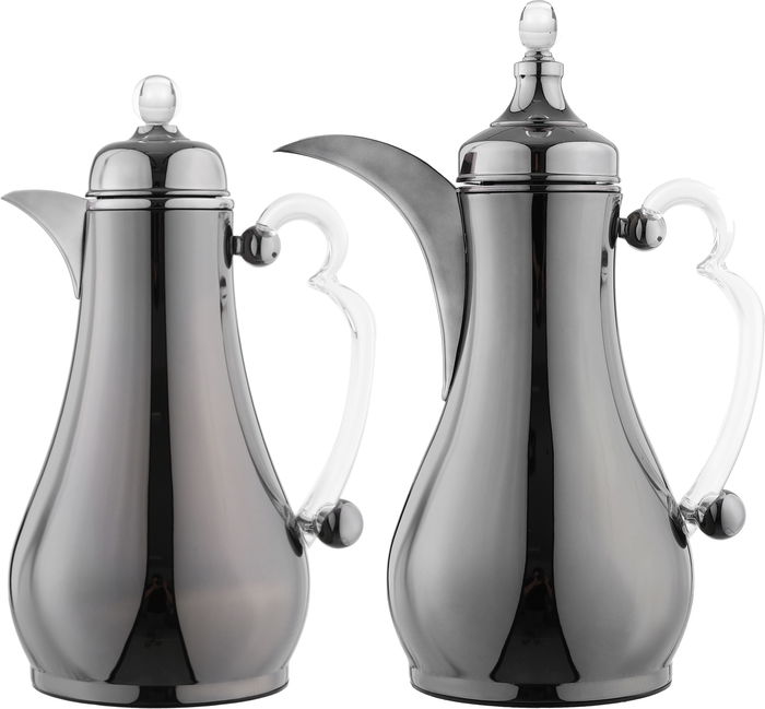 Alsaif Gallery Al-Asalah Thermos Set, 1/1 liter, glass interior, stainless steel exterior, transparent handle, press - glossy black product image 1