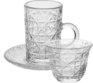 طقم تقديم بيالات وفناجين زجاج السيف غاليري، 11.5 سم، 36 قطعة، صحون - شفاف product image