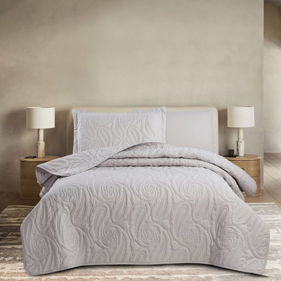 طقم لحاف بيزلي مايكروفايبر، 260x235 سم، نفرين، 6 قطع - رمادي فاتح product image 3