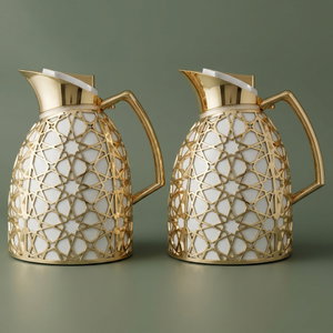 Al Saif Gallery Andalusia thermos set, 0.75/1 liter, Islamic pattern, glass inner case, plastic outer case - white and gold product image