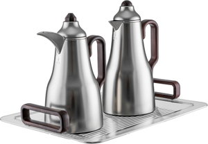 Al Saif Gallery Abq Thermos Set, 1/0.7 Liter, Glass Inner Material, 3 Pieces, Tofriya, Wooden Handle - Transparent Silver product image 2