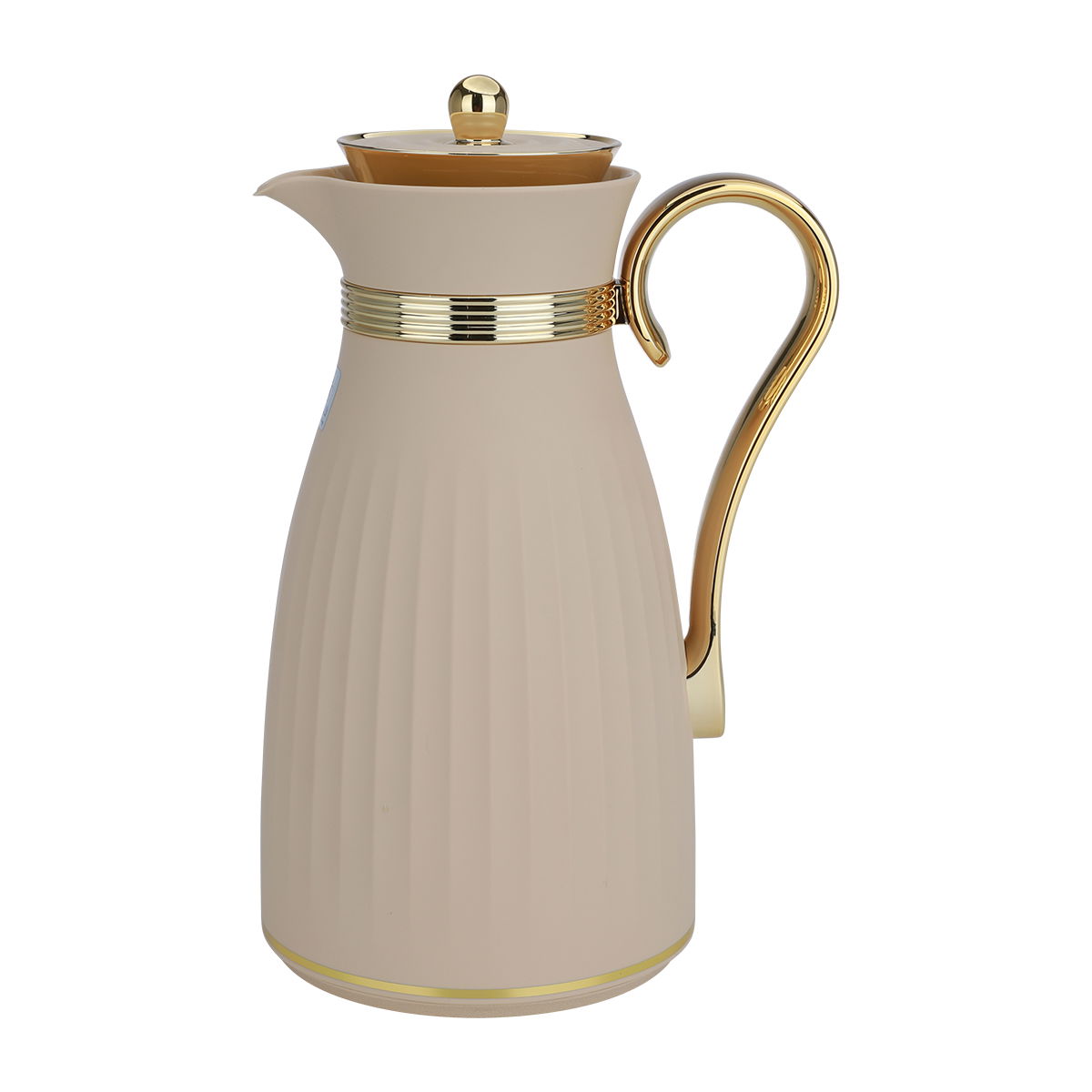 Al Saif Gallery Danat thermos set, 1/0.75 liter, golden handle, thermal glass inner container, plastic outer shell - beige product image 2