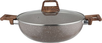 Rocky Granite Frying Pan, 28cm, Deep, Wooden Handles, Glass Lid - Brown product image 2