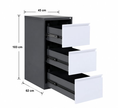 OW-021 Iron drawer organizer, 62×103×45 cm, 3 drawers, deep inside, pull-out design - Grey White product image 3
