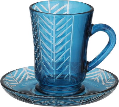 طقم تقديم بيالات فناجين سكرية زجاج السيف غاليري، 11 سم، 26 قطعة، مشجر - أزرق شفاف product image 3