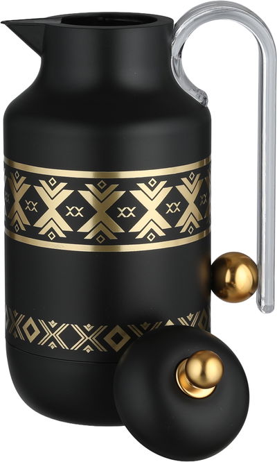 Al Saif Gallery Kkozami Thermos, 1 Liter, Glass Interior, Transparent Handle, Push-Button Lid - Black And Gold product image 4