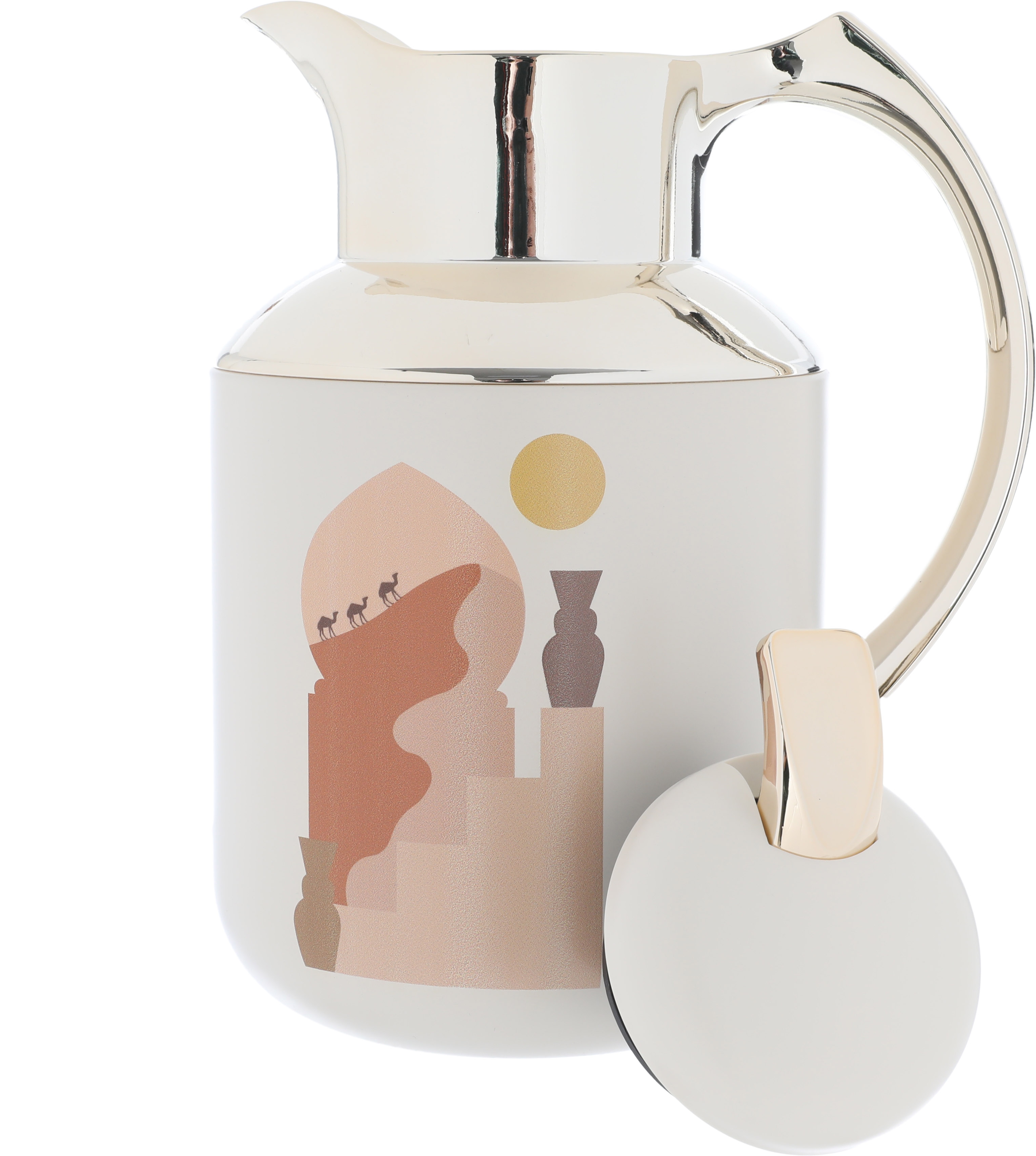 Al Saif Gallery Florya Pro thermos set, 1/0.5 liter, minaret pattern, thermal glass inner shell, steel outer shell - beige product image 5