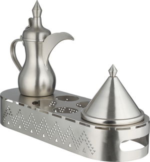 طقم ضيافة ستانلس ستيل السيف غاليري، تمرية، ستاند فناجين ودلة قهوة بقاعدة - فضي product image 2