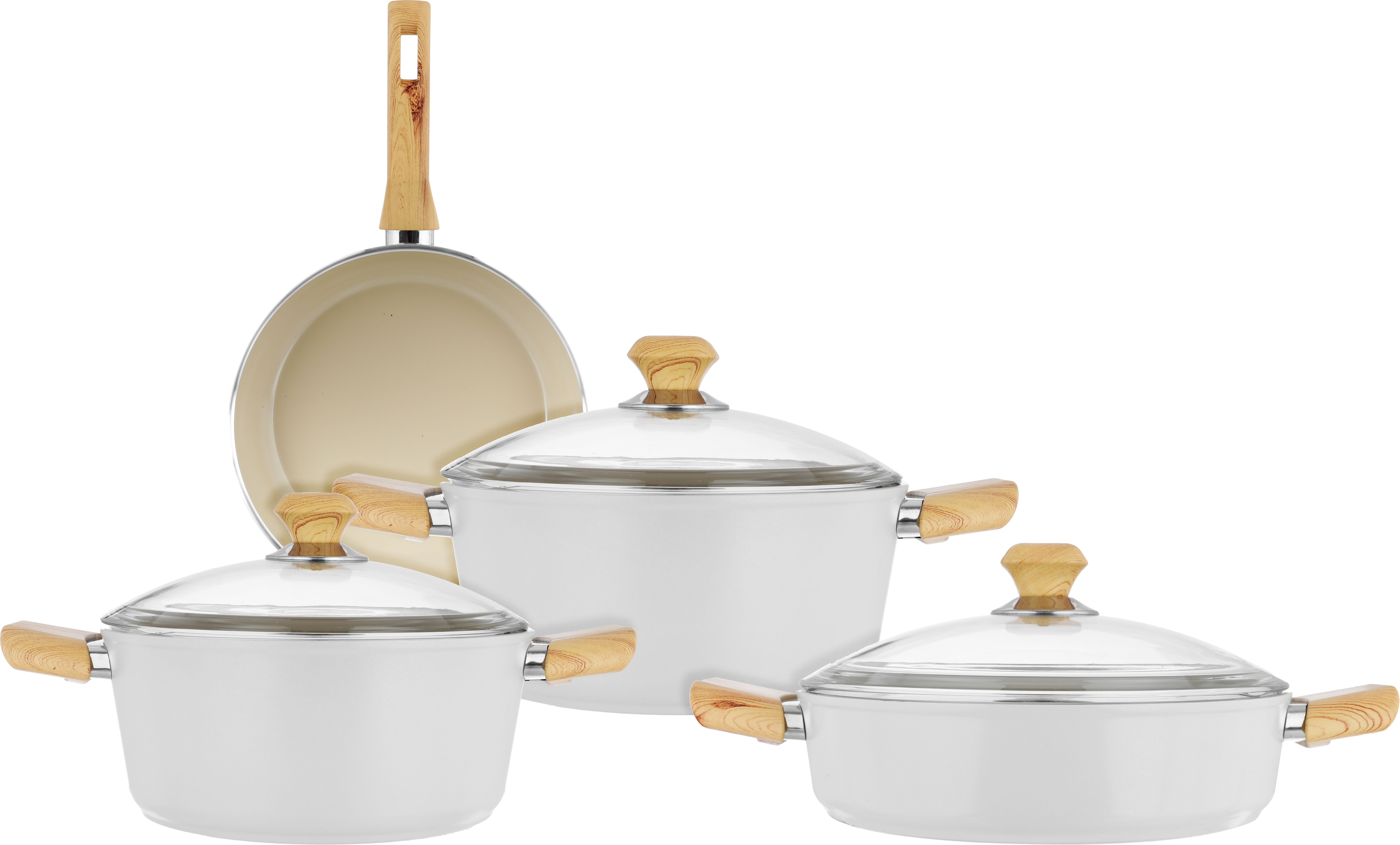 طقم قدور جرانيت بغطاء زجاج فالز، 7 قطع - بيج فاتح product image