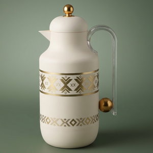 Al Saif Gallery Kkozami Thermos, 1 Liter, Glass Interior, Transparent Handle, Push-Button Lid - Cream Gold product image
