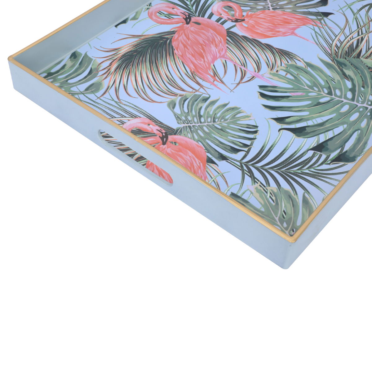 Al Saif Gallery plastic serving topper, 48 x 35 x 4.6 cm, rectangular, with hand, flamingo drawing - blue product image 3