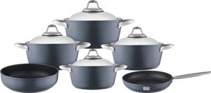 طقم قدور المونيوم صافلون، 10 قطع، مطلي تيفال من الداخل - رمادي غامق product image