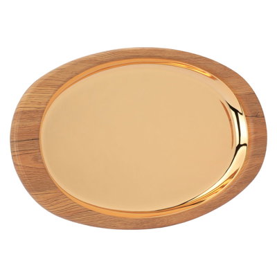 طوفرية بيضاوية استيل السيف غاليري، 55x32x4 سم، بحافة خشب - ذهبي product image 1