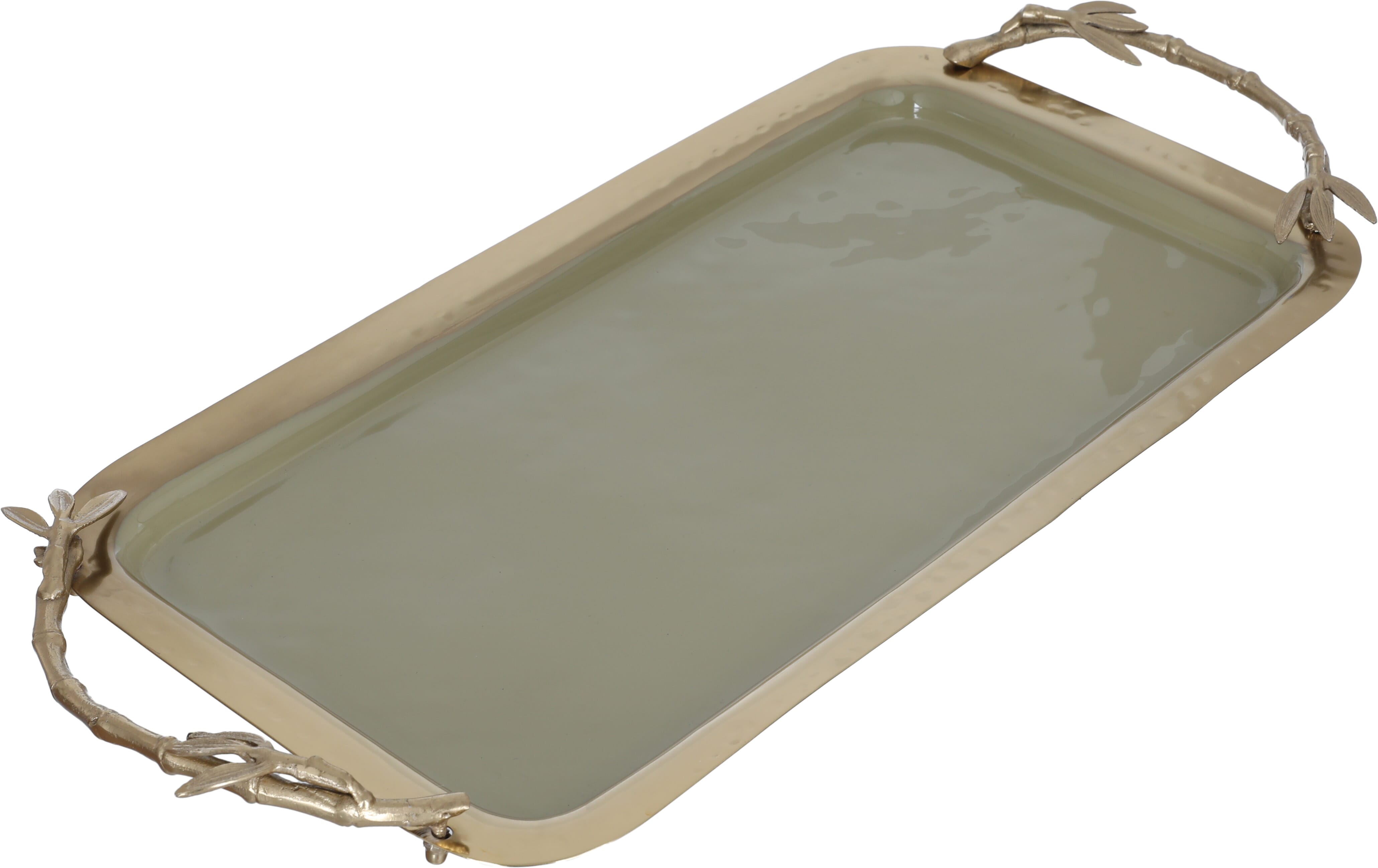 Al Saif Gallery Serving tray with Gold Steel Handle, 40 x 23 x 2 cm, Rectangle, Large - Light Green product image 2