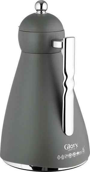 ترمس نور جلوري، 1 لتر، حافظة داخلية زجاج، ضغاط، يد فضي - رمادي غامق product image 2