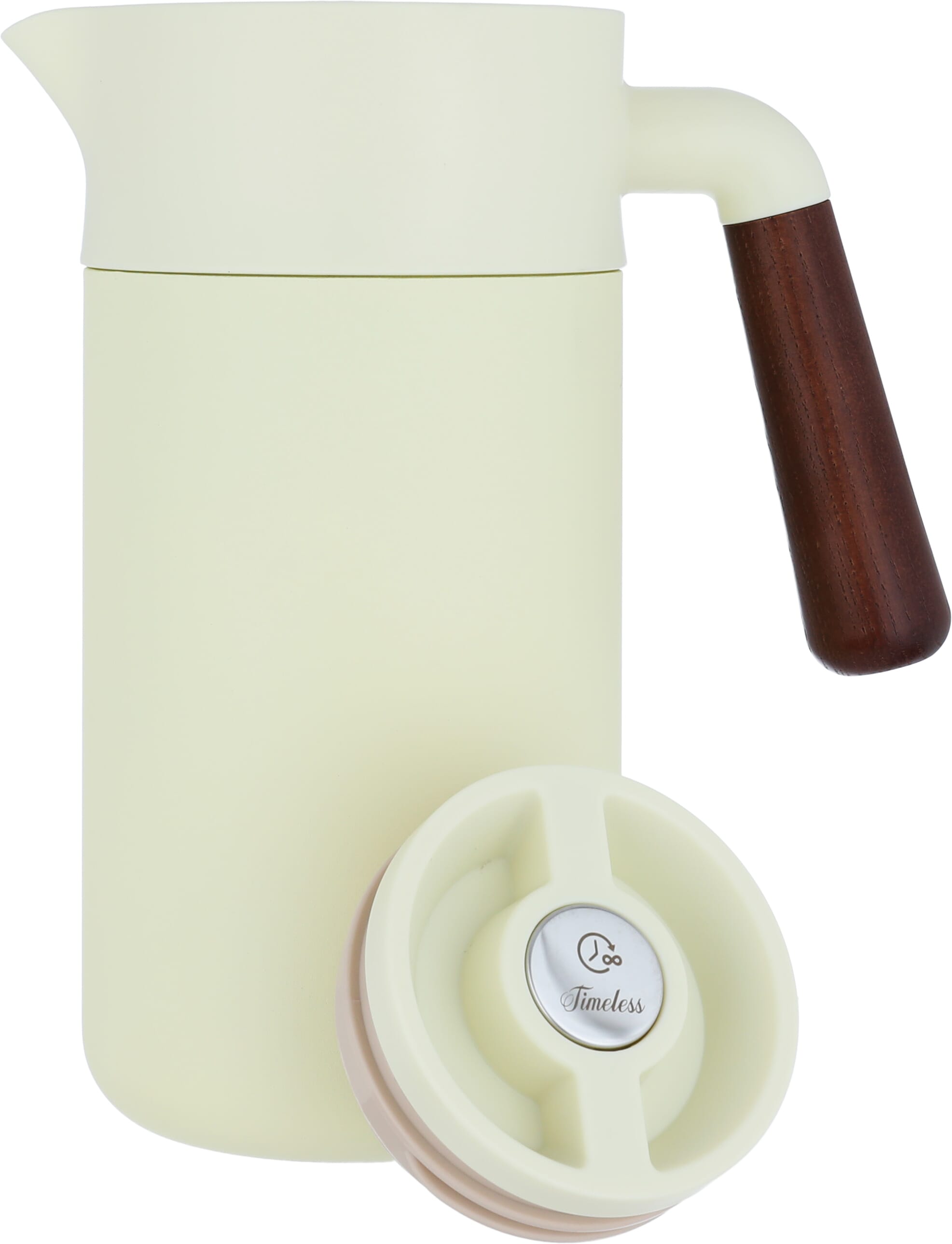 Timeless Tara Thermos, 1.2 litres, wooden handle, squeezer, steel inner container, steel outer shell - yellow product image 3