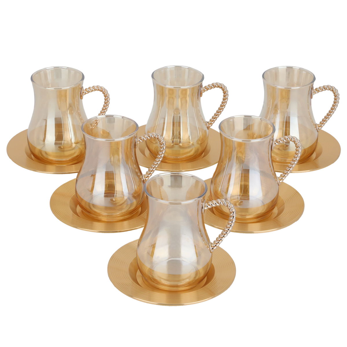 طقم بيالات مع صحن زجاج امبير، 12 قطعة، 200 مل - ذهبي product image 2