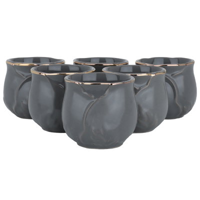 Al Saif Gallery Porcelain Arabic Coffee Cups Set, 6 Pieces - Golden Gray product image 1