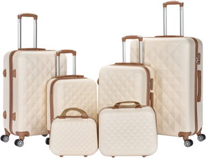 طقم شنط سفر ABS ليمرا، 6 مقاسات، 4 عجلات، زاويه 360 درجة، LMA-198 - بيج ذهبي product image