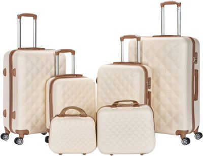 طقم شنط سفر ABS ليمرا، 6 مقاسات، 4 عجلات، زاويه 360 درجة، LMA-198 - بيج ذهبي product image 1