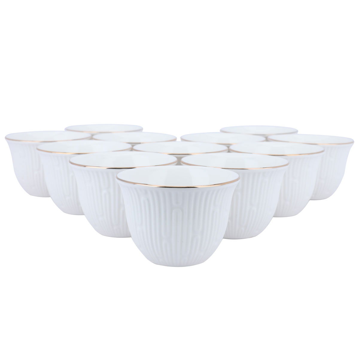Al Saif Gallery Porcelain Arabic Coffee Cups Set, 12 Pieces, 90 ml, Ribbed - White product image 2