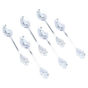 Set of steel tea spoons with rose handle,Al Saif Gallery, 6 pieces - silver product image