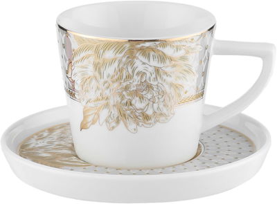طقم فناجين قهوة بورسلان السيف غاليري، نقش وردة ذهبي، مع الصحن، 12 قطعة - أبيض product image 2