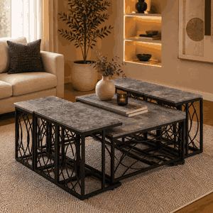 طقم طاولات خشب MDF و معدن، 7 قطع - رمادى اسود product image