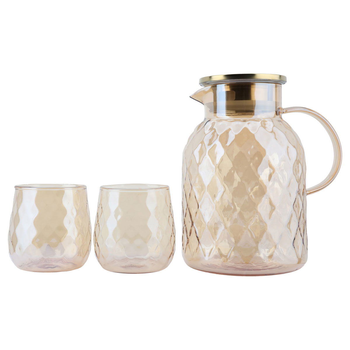 Al Saif Gallery Glass Geek Set, 1500 ml, 2 cups, lid - light brown product image