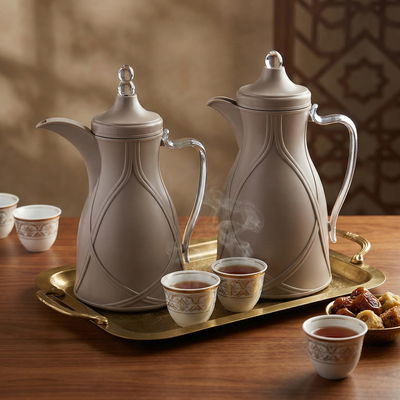 Al Saif Gallery Thermos Set, 0.7/1 Liter, 2 Pieces, Glass Interior, Transparent Handle, Push-Button Lid - Light Gray product image 2