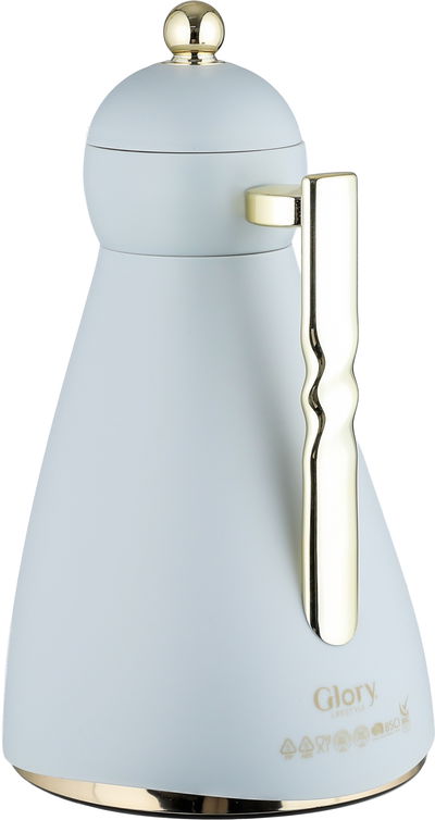 ترمس نور جلوري، 1 لتر، حافظة داخلية زجاج، ضغاط، يد ذهبي- رمادي فاتح product image 2