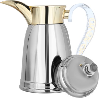 Al Saif Gallery Qamar Thermos Dallah, 0.35 L, Transparent Handle, Stainless Steel Inner Case, Stainless Steel Outer Body - Silver Gold product image 5