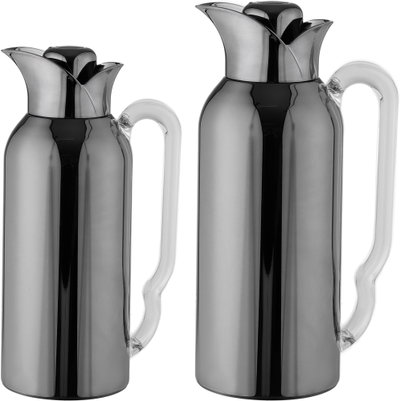 Al Saif Gallery Tuwaiq Thermos Set, 2 Pieces, 0.7/1 Liter, Glass Inner Material, Transparent Handle, Press Lid - Black product image 2