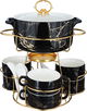 طقم سخان شوربة مع ستاند بورسلان السيف غاليري، 16 قطعة - اسود ذهبي product image 1