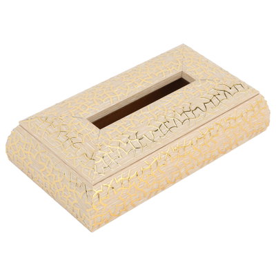علبة مناديل خشب وهج الماسة، 23.5×12.5×6 سم - بيج ذهبي product image 1