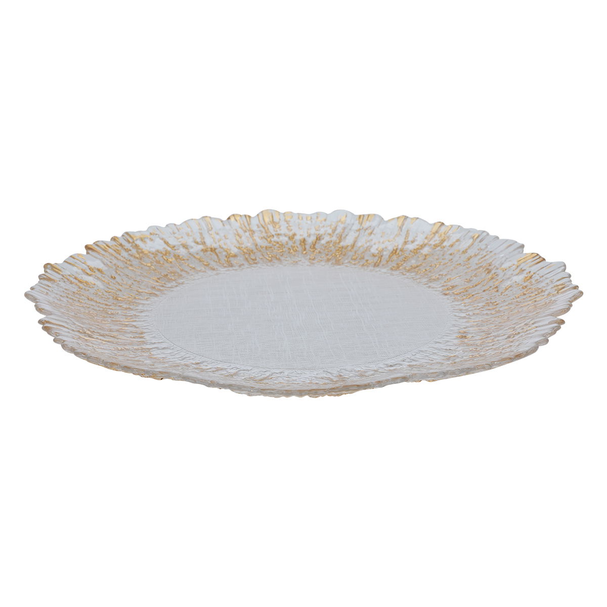 Al Saif Gallery glass sweet dish, 32x32x2.5 cm, circular, gilded engraving - transparent product image